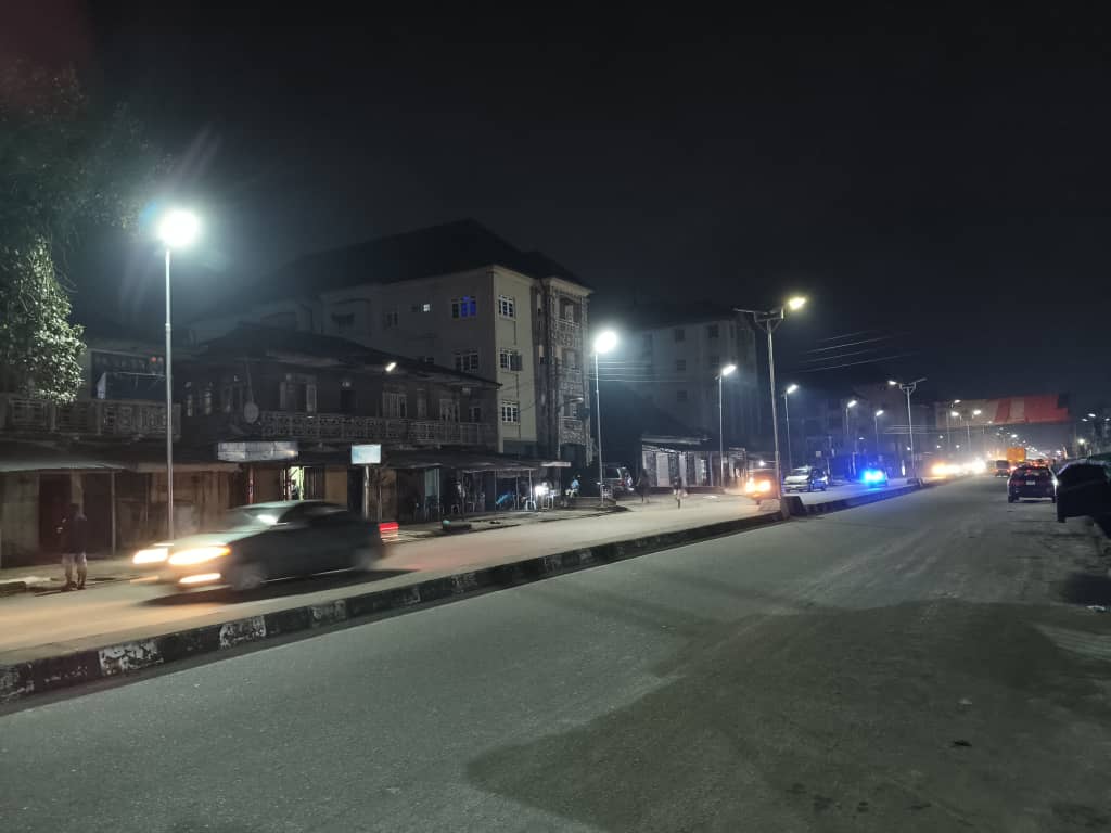 Solar streetlight installed under the Azikiwe Road Solar Streetlight Project, Aba, Abia State