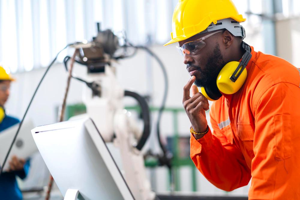 Technician monitoring equipment during operations and maintenance inspection