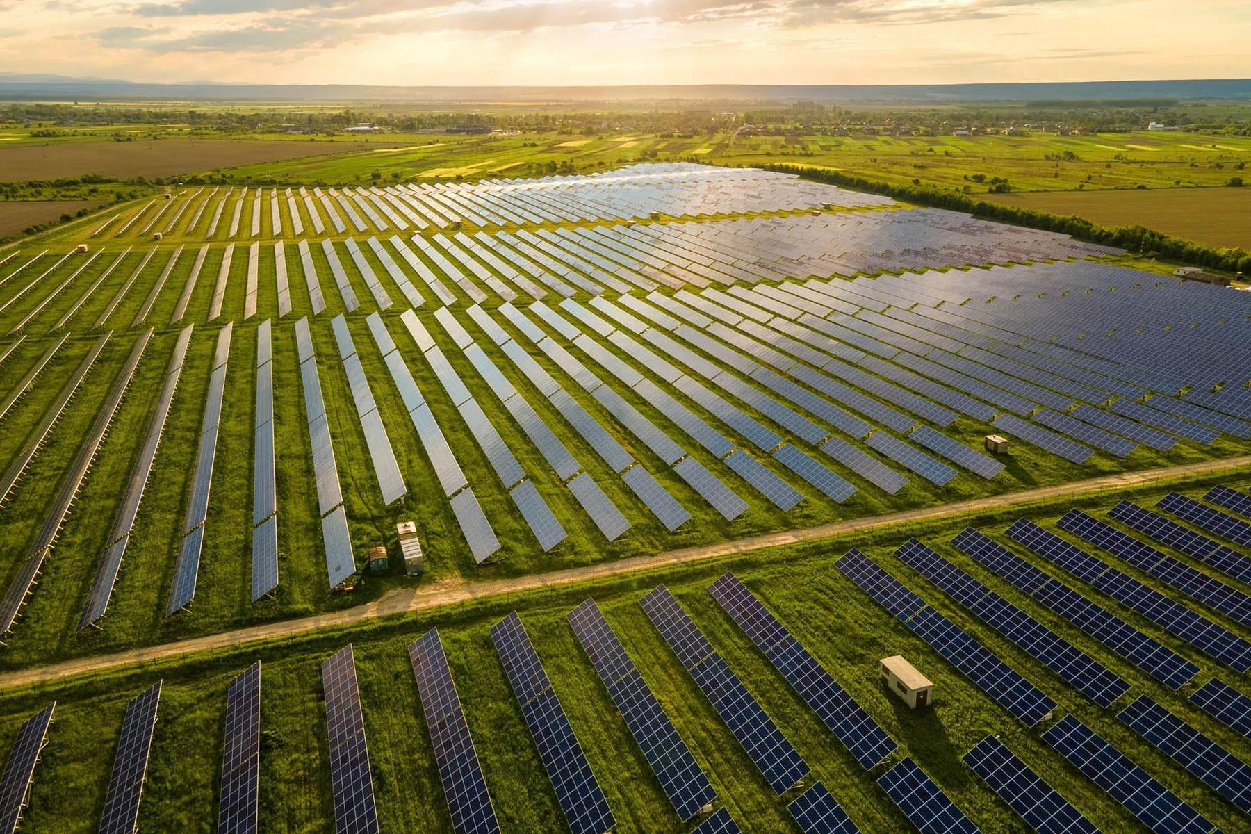 Aerial view of a large-scale solar power installation