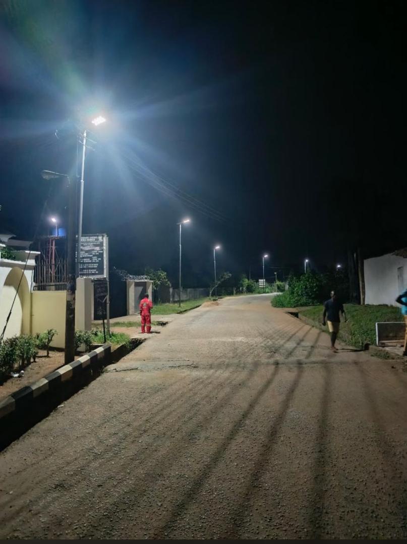 Solar streetlights along the road in Umuda Isingwa Community, Abia State